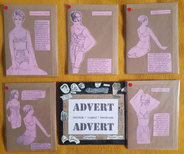 Vintage Corset Bra & Girdle Original Adverts Handmade Greetings Cards (5 No) A4