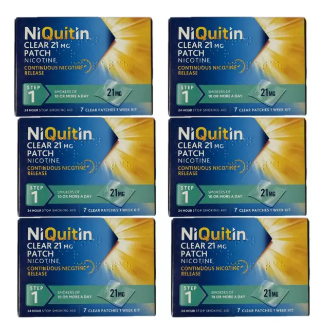 6x/3x NiQuitin Clear 24 Hour 42 Patches Step 1, 21mg - 6 Week Kit