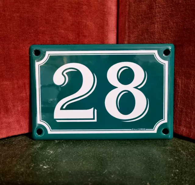 Vintage French enamel house sign number 28 for door , gate , mailbox , street .