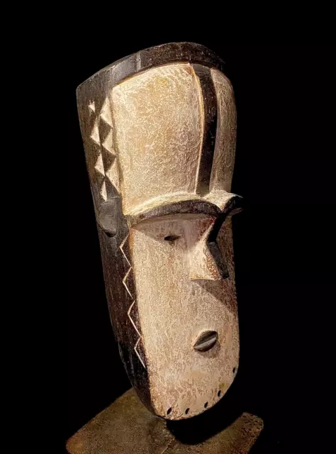 Lega BwamiAfrican Tribal Face Mask Wood Hand Carved Vintage Wall Hanging-5219