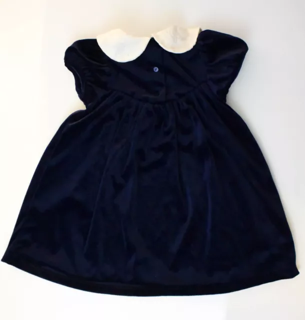 Holiday Midnight Blue Velvet A-Line Dress Shift Embellished Collar Flower Size 4 3