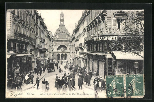 CPA Paris, Le Comptoir d'Escompte and Rue Rougemont 1910