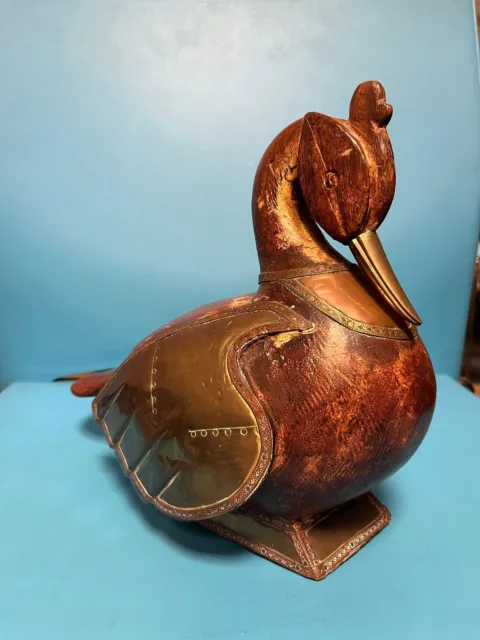 Vintage Hand Carved Brass Wood Duck