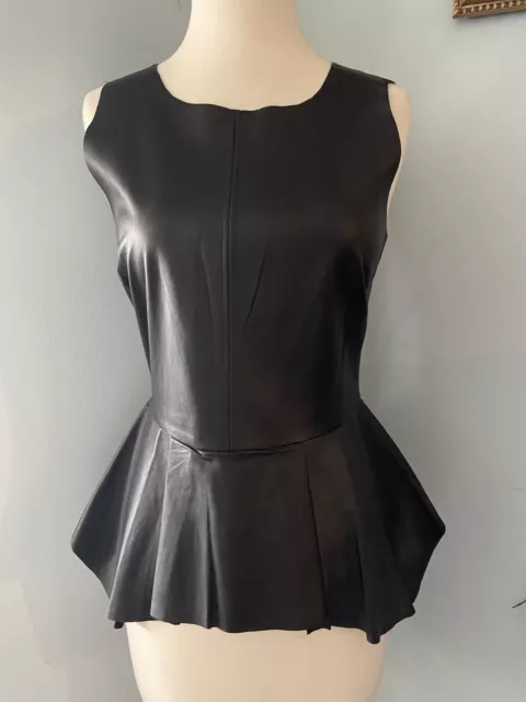 PJK Patterson J Kincaid Black 100% Leather Sleeveless Top Orig $358. Sz Sm NWT