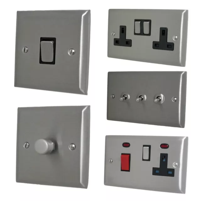 Spectrum Brushed Stainless Steel SSS3 Light Switches, Plug Sockets, Dimmer, Fuse