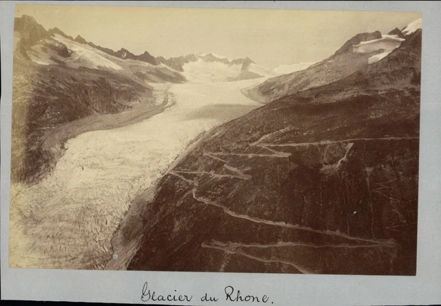 Tirage Albuminé Vintage Du Glacier Du Rhône (Suisse) - Circa 1890, Format 21x27 Cm, Référence MQ5656