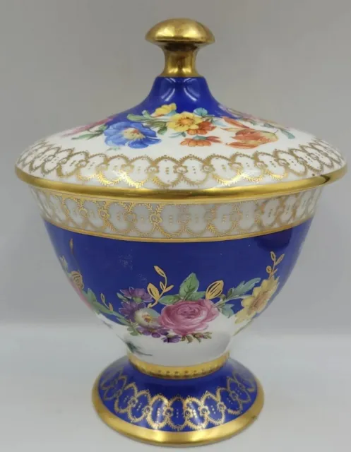 Vintage RW Bavaria Pedestal Dish Cobalt Blue Floral Gold Porcelain  Lidded