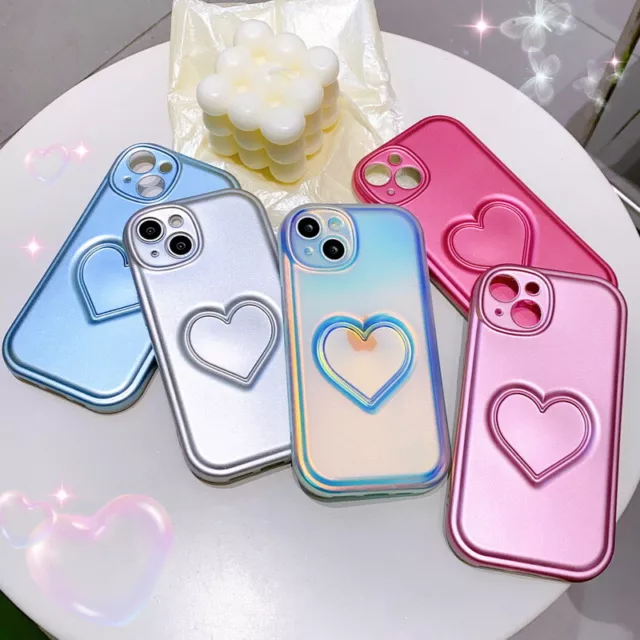 For iPhone 15 Pro Max Plus 14 13 12 11 Girly 3D Heart Shockproof Soft Case Cover