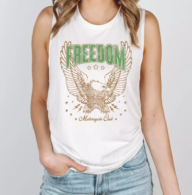 Womens Adult Casual Graphic Muscle Tank Top-  FREEDOM