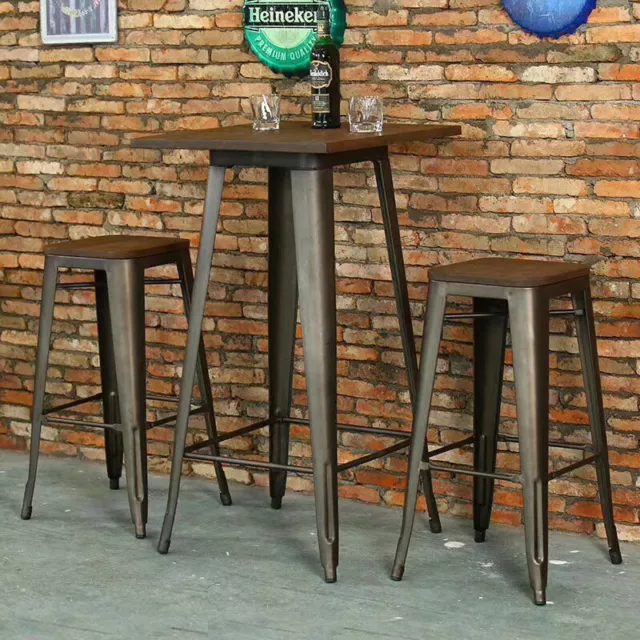 105CM Tall Bar Table Wood Top Metal High Bar Cafe Bistro Industrial Tolix Table
