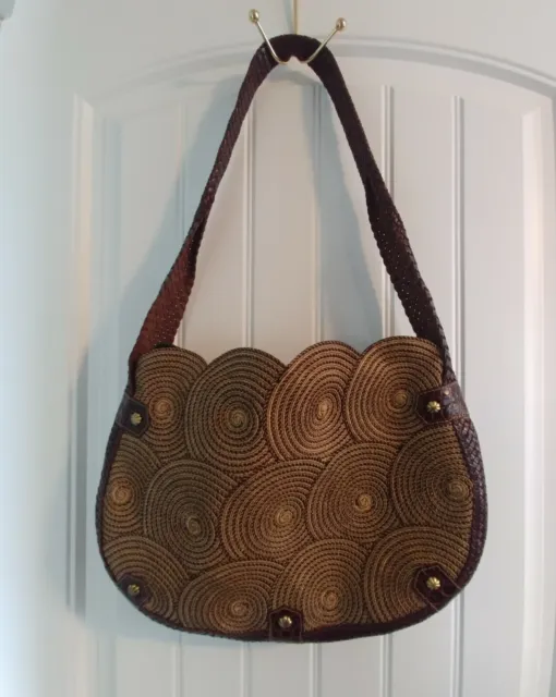 Eric Javits Squishee Woven Straw Leather Braided Strap Hobo Shoulder bag 