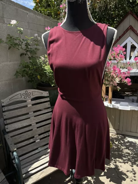 American Apparel Red Wine Ponte Knit Stretch Open Backless Skater Dress Size L