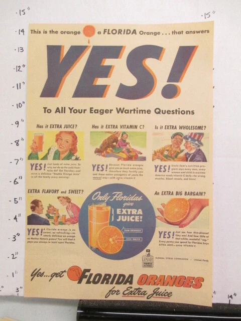newspaper ad 1944 FLORIDA orange citrus fruit juice drink WWII American Weekly