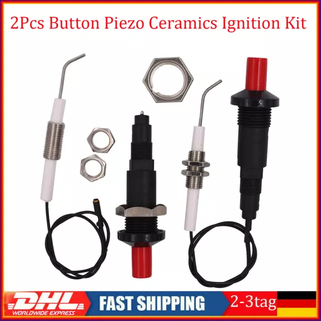 2x Piezo Zündfunken Set Piezozünder Push Button Zünder Kabel Gasofen BBQ Grill