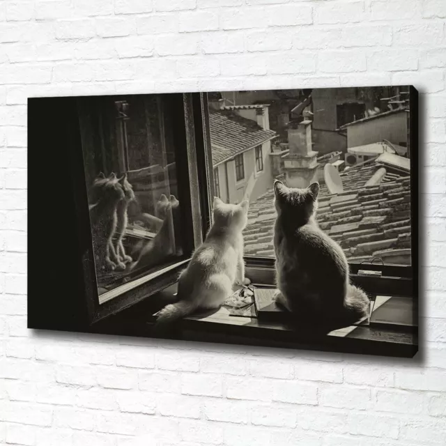 Leinwandbild Kunst-Druck 100x70 Bilder Tiere Katzen am Fenster