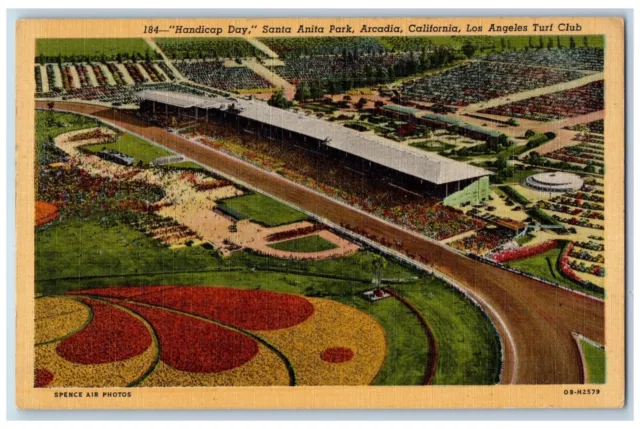 Los Angeles California CA Postcard Handicap Day Santa Anita Park Turf Club c1944