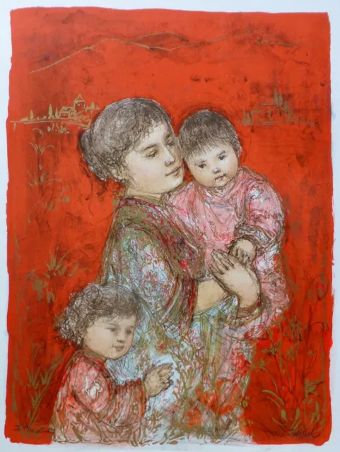 Edna Hibel (1917-2014) "Lorelei Y Niños "Firmado a Mano Litografía US Artista