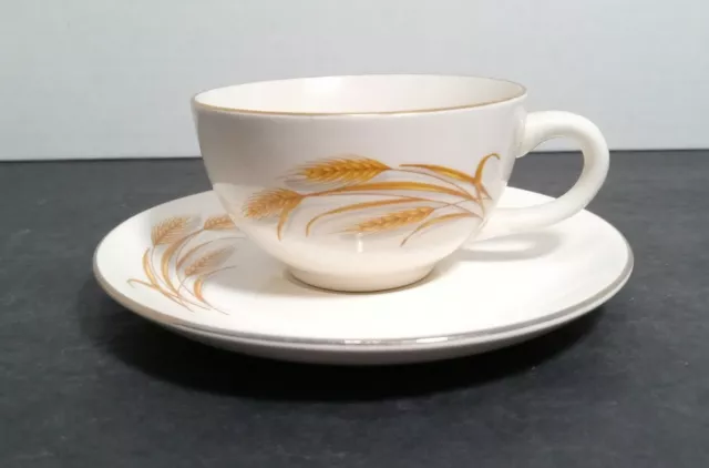 Homer Laughlin Golden Wheat  Cup and Saucer Set 50's Cream with 22K Gold Trim