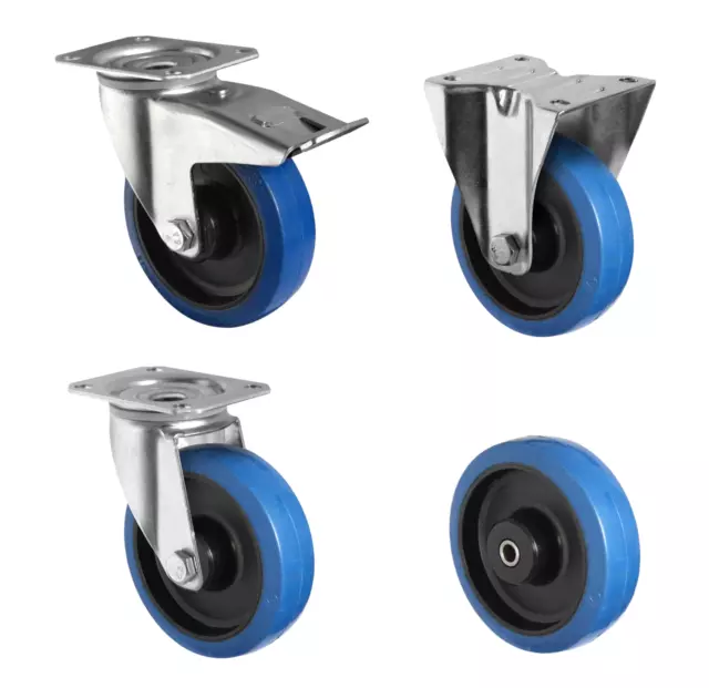 Blue wheels Schwerlastrollen Vollgummi Rad Transportrollen 80 100 125 160 200mm