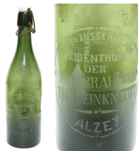 Vecchio Bottiglia di Birra Kleinknecht Alzey Boccale Krug Fabbrica Vetro
