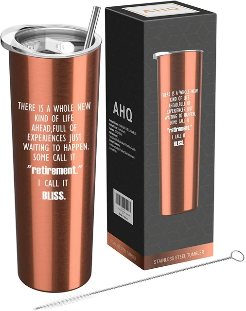 Retirement Insulated 20oz Stainless Steel Coffee Travel Mug w Lid Straw & Brush