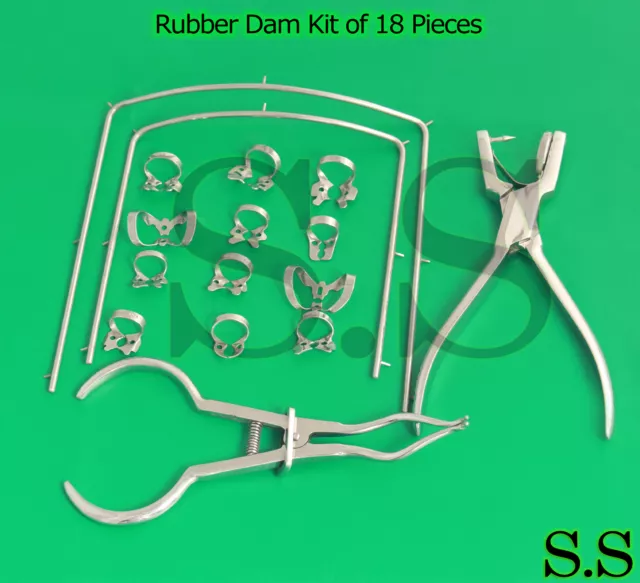 Rubber Dam Kit of 18 Pieces with Frame Punch Clamps Dental Instruments DN-2078