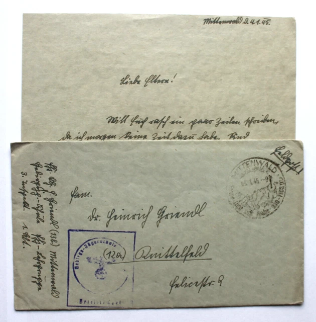Feldpostbrief 1/1945 m. Inh. Gebirgsjäger Schule Mittenwald nach Knittelfeld Feldpostbrief 1/1945 m. Inh. Gebirgsjäger Schule Mittenwald nach Knittelfeld