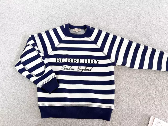 Burberry Selune Striped Logo Intarsia Wool & Cashmere Sweater/ Sweatshirt Size S 2