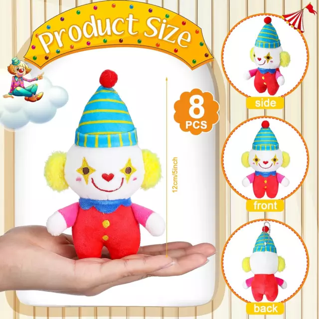 8 Pack Cute Clown Plush Doll, Stuffed Circus Clown Plush Toy Doll for Carnival B 3