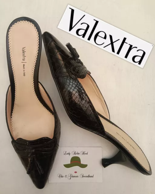 VALEXTRA SABOT DECOLLETÉ SCARPE SANDALI CON TACCO PELLE COCCO NERE n°36 NUOVE