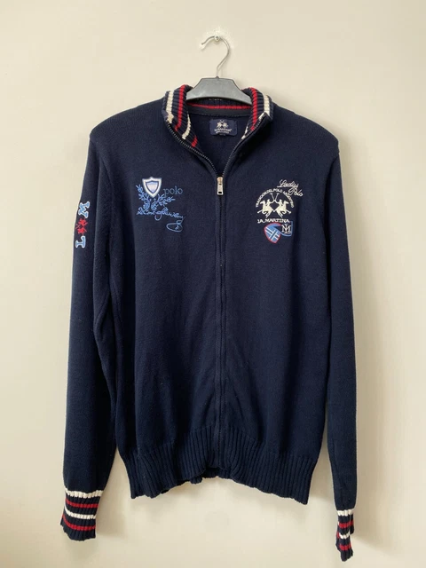 Maglione da uomo blu navy cotone con cerniera taglia L
