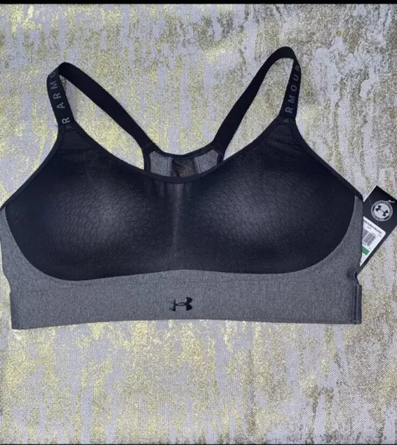 Under Armour XS Women's UA Infinity High Sports Bra Gray Black Breathable Fitted