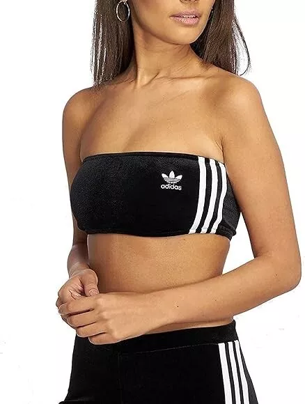 Adidas Originaux 3 Rayure Bandeau Noir Haut Velours DV2585 Neuf Taille UK 8