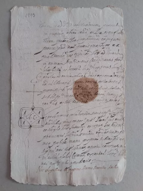 1593   Originale Documento Manoscritto Dell'epoca  Con Sigillo Notarile
