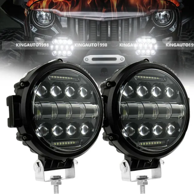 Pair 7 inch LED SPOT Driving Lights Round Work Offroad 4x4 12V Black Fog