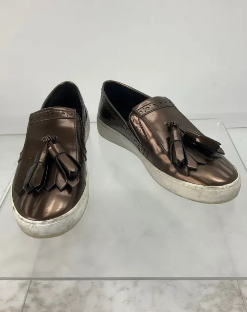 Michael Kors Collection Metallic Brown Leather Tassel Fringe Loafers 37/6.5