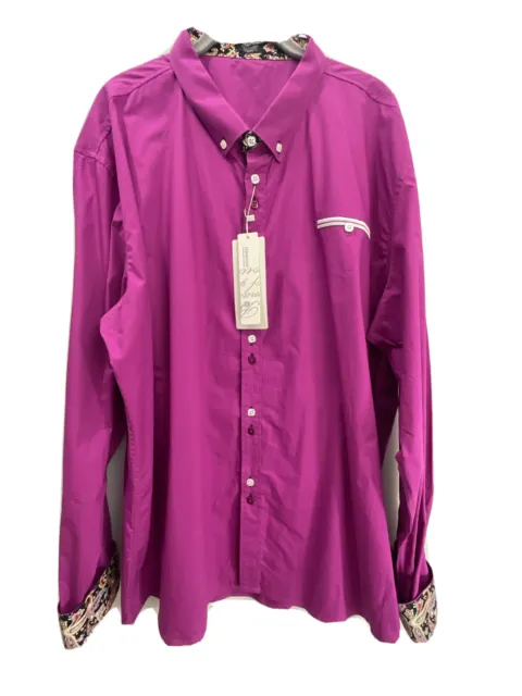 Coofandy Mens XXXL Pink Long Sleeve Button Down Dress Shirt Paisley Accent New