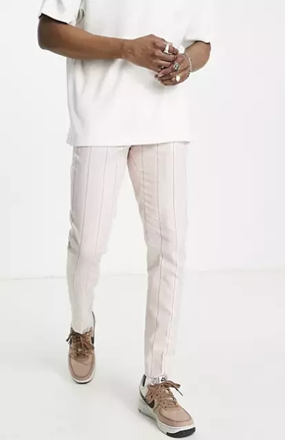 Asos Pants Mens 28x32 Linen Mix Super Skinny Smart Trousers Pink Wide Stripe NEW