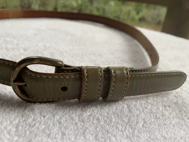 VTG American Apparel Belt Womens Large Olive Green Leather Brass Buckle Stitched