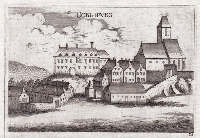 Gobelsburg Vista Langenlois Austria Incisione Stampa Antica Vischer 1672