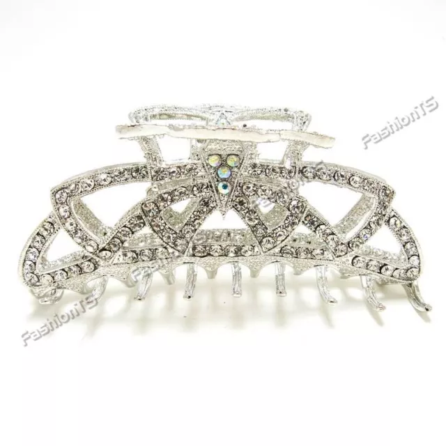 Beautiful white rhinestone crystal hair claw clip bronze alloy free shipping USA