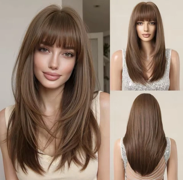 Perruque Longue Femme Synthétique - Couleur Brun Doré Dégradé - Lisse, Bonnet Monofilament - Neuf Sans étiquettes