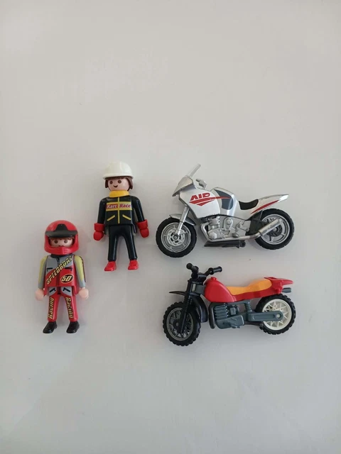 Lot De 3 Stickers Playmobil Vintage 80's - Motard, Femme Au Parapluie, Igloo, Autocollants