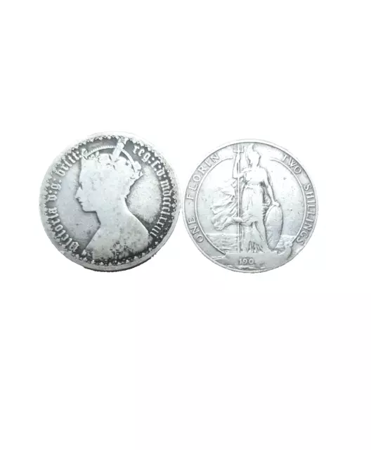 Edward VII silver florin & Victoria Gothic florin