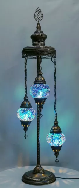 Turkish Moroccan Mosaic Floor Lamp Table Desk Lamp 3 Crushed Glass Globe 105cm