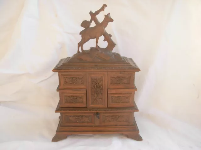 ANTIQUE BLACK FOREST,HAND CARVED WOOD JEWEL BOX,LATE 19th CENTURY.