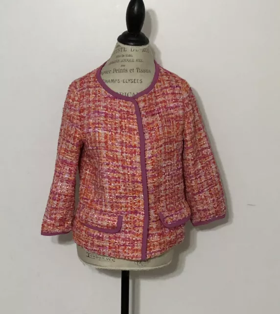 NWT Women's HERNO Short Tweed Jacket, Size 8, Medium, Pink Multi 2