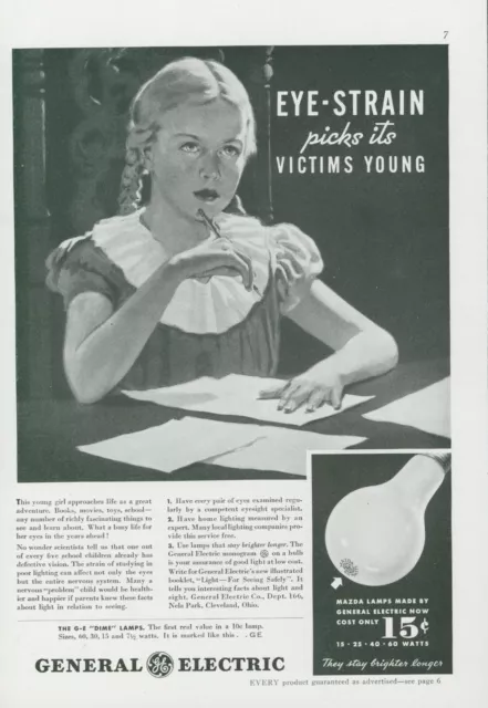 1936 General Electric Mazda Lamp Light Bulb Girl Pen Paper Vtg Print Ad GH1