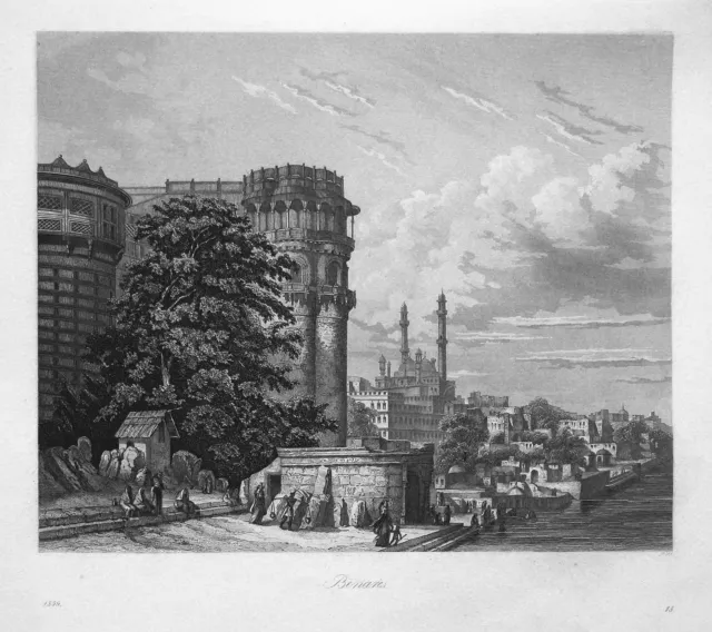 1859 Varanasi Indien India Benares Ansicht view Stahlstich steel engraving