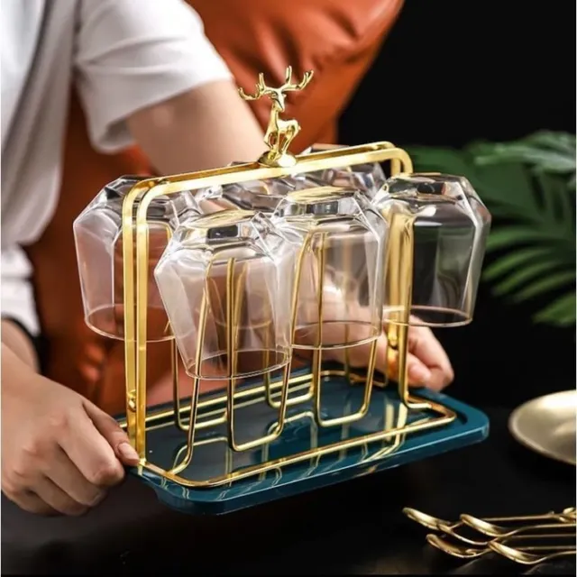Water Draining Cup Holder Luxury Glass Rack Household Stand 6Cups Kitchen Drying